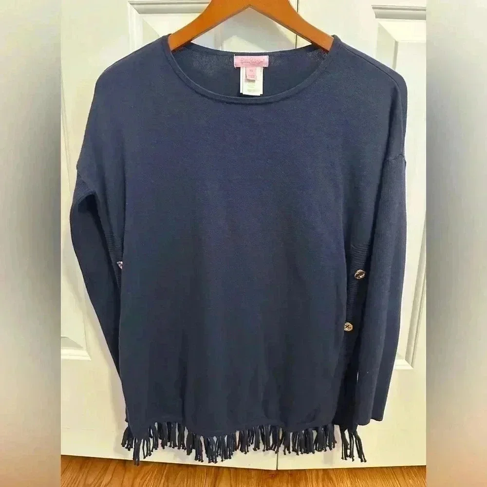 Lilly Pulitzer Ramona Fringe Sweater Size XS Blue - Picture 2 of 12